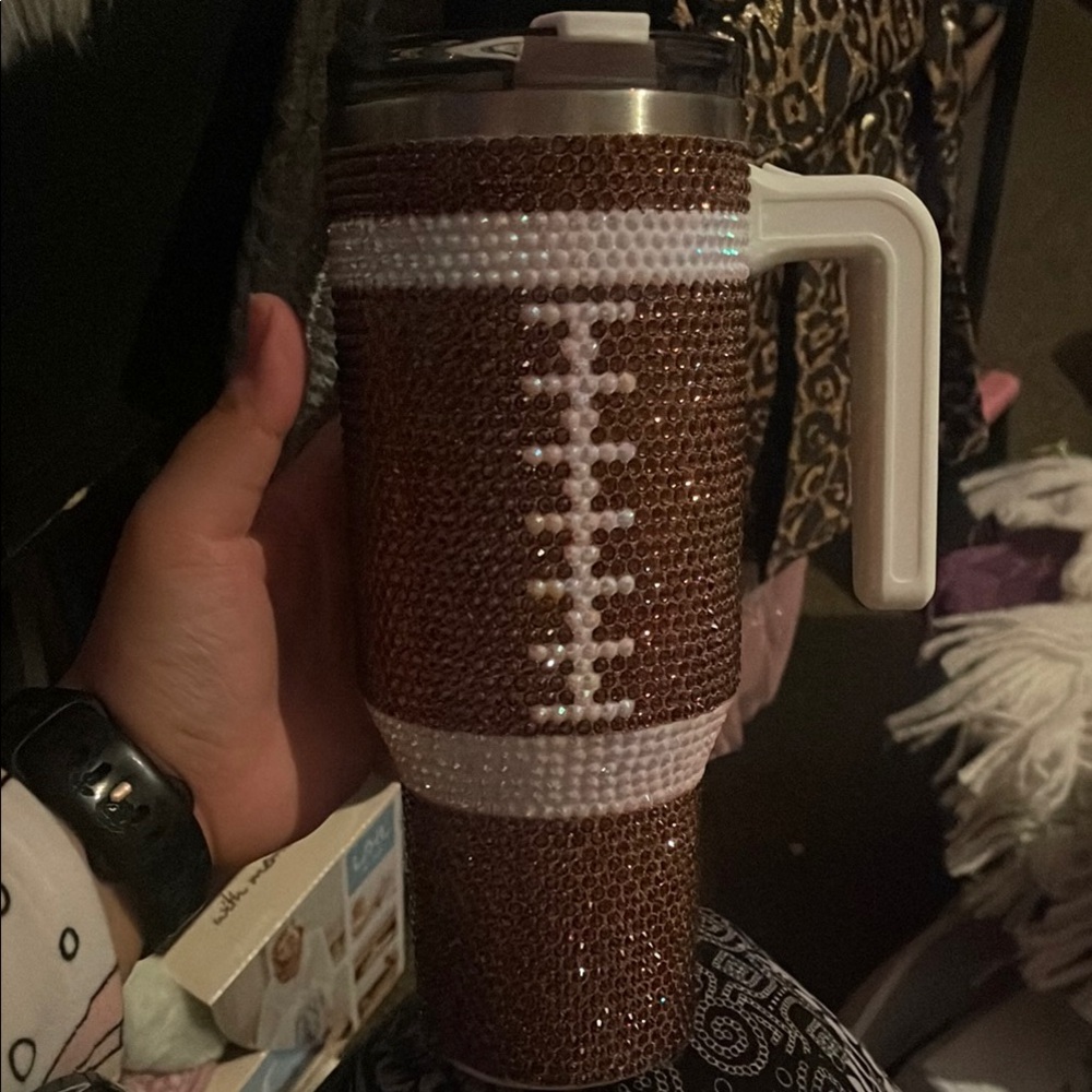 Rhinestone Football Tumbler with Handle